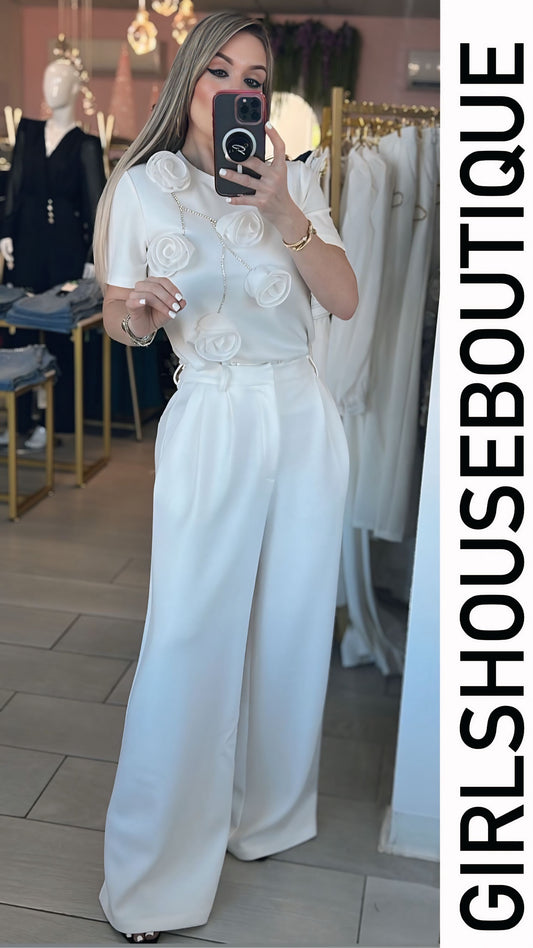 GRACIA COLLECTION 3D Rose Blanc Shirt