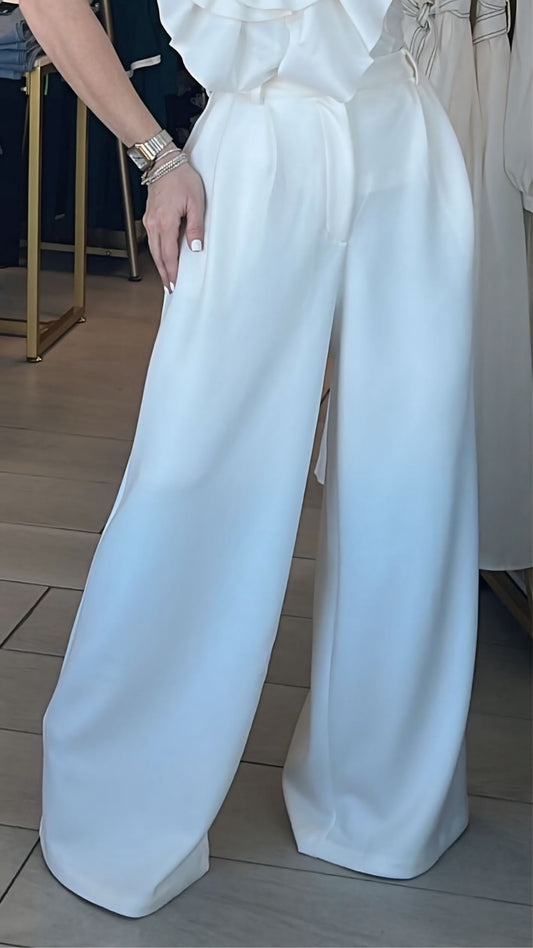 Aura White High Waisted Palazzo Pant