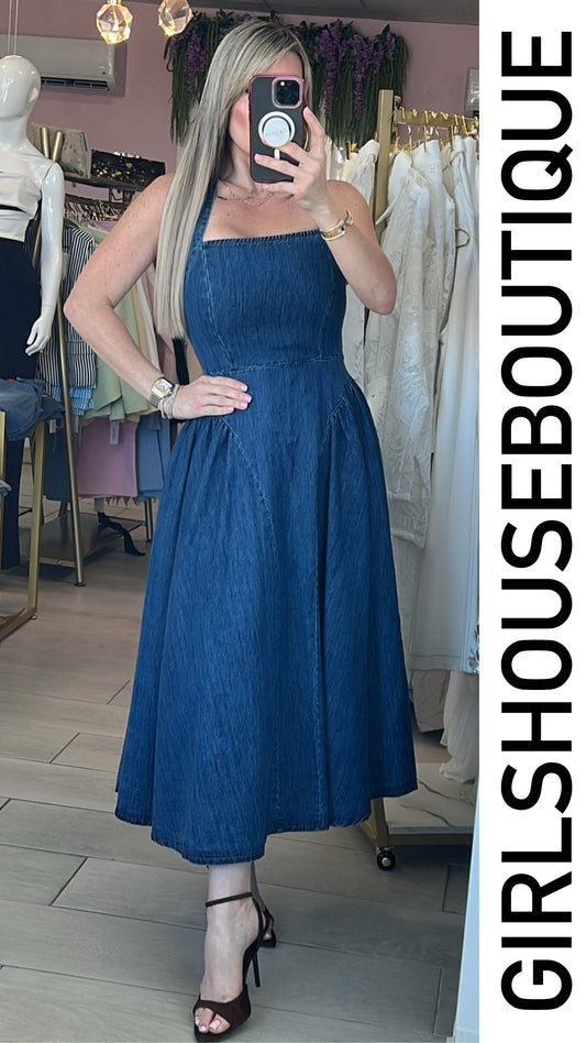 Patricia Halter Denim Midi Dress