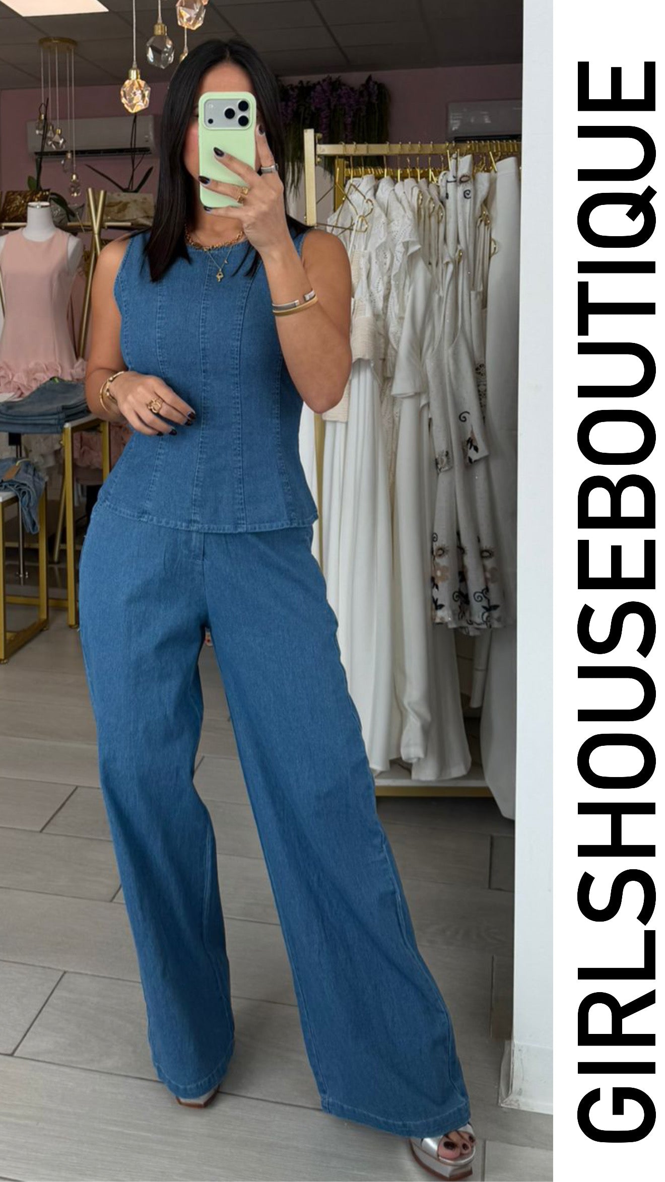 Pao’s Denim Blouse & Pant Set
