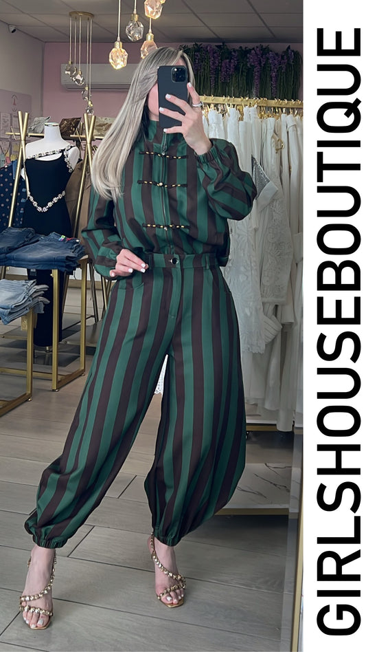 Hunter Green/ Choco Stripe Napoleón Jacket & Jogger Pant Set
