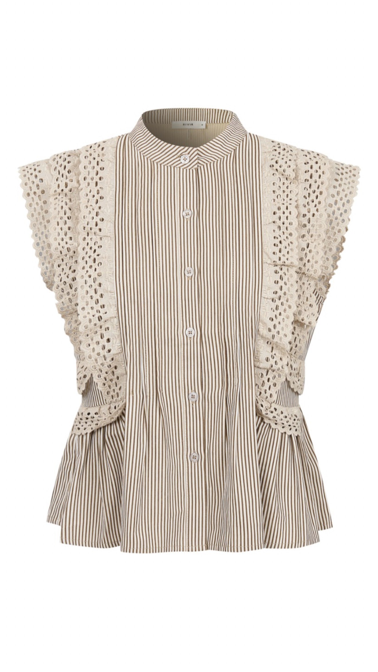 Creme Peplum & Lace Sleeve Blouse