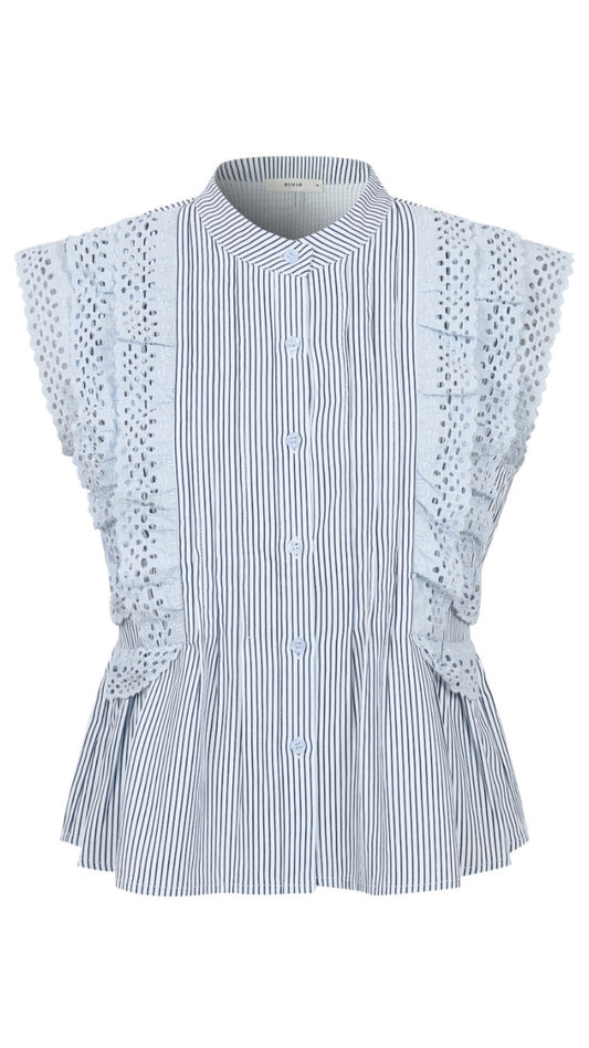 Ice Blue Peplum & Lace Sleeve Blouse