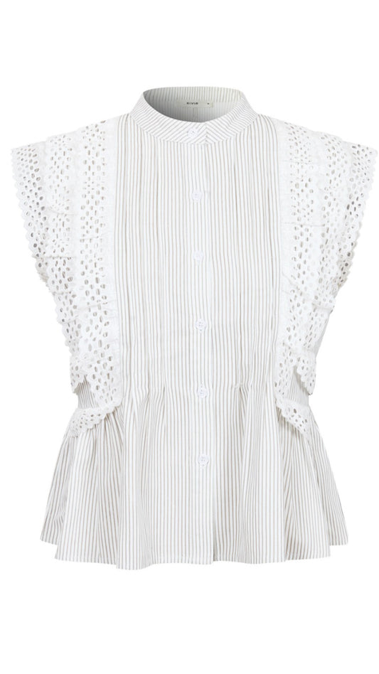White Peplum & Lace Sleeve Blouse