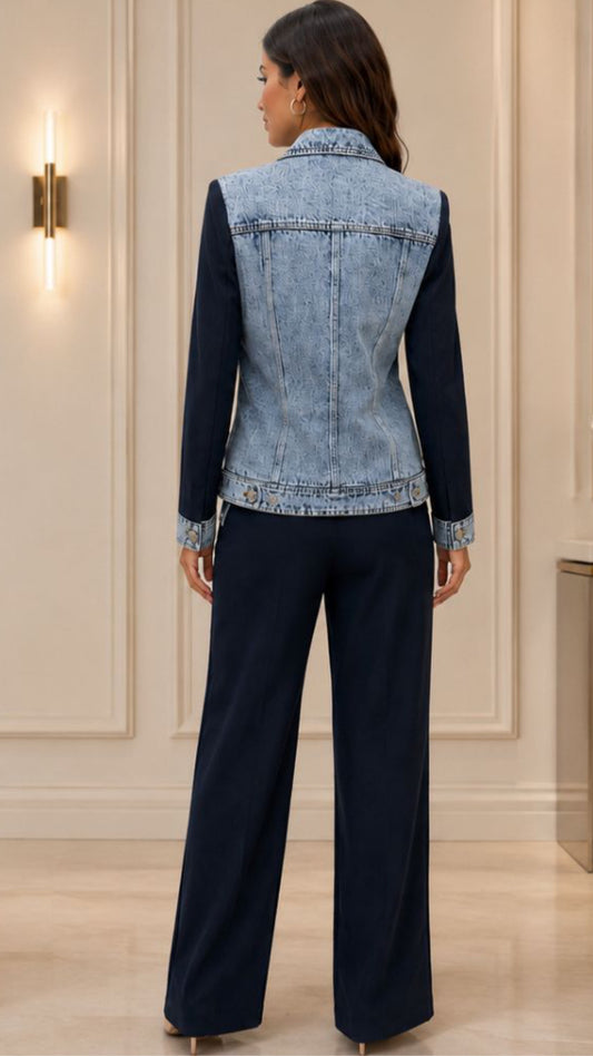 Navy Denim Blazer Set & Pant Set