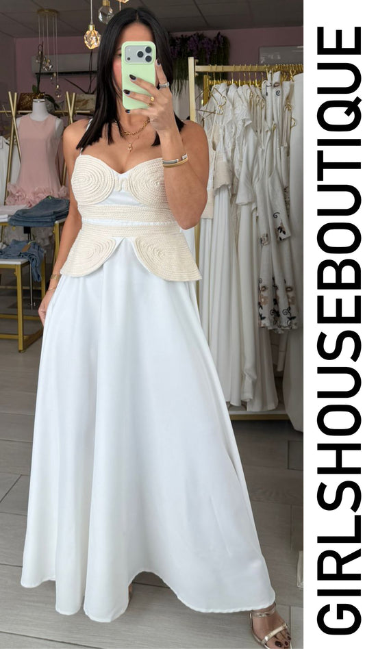 krys Rope Creme Peplum White Midi Dress