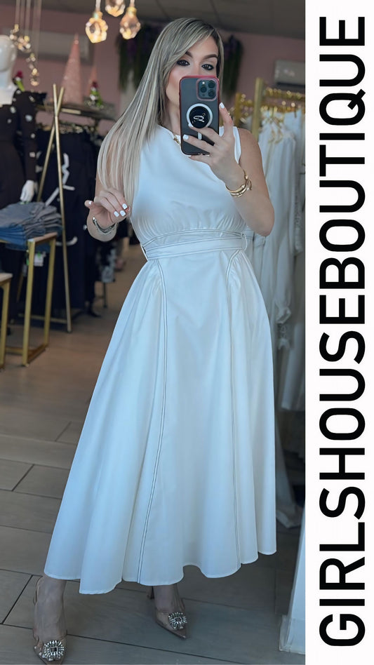 White Linen Midi Dress