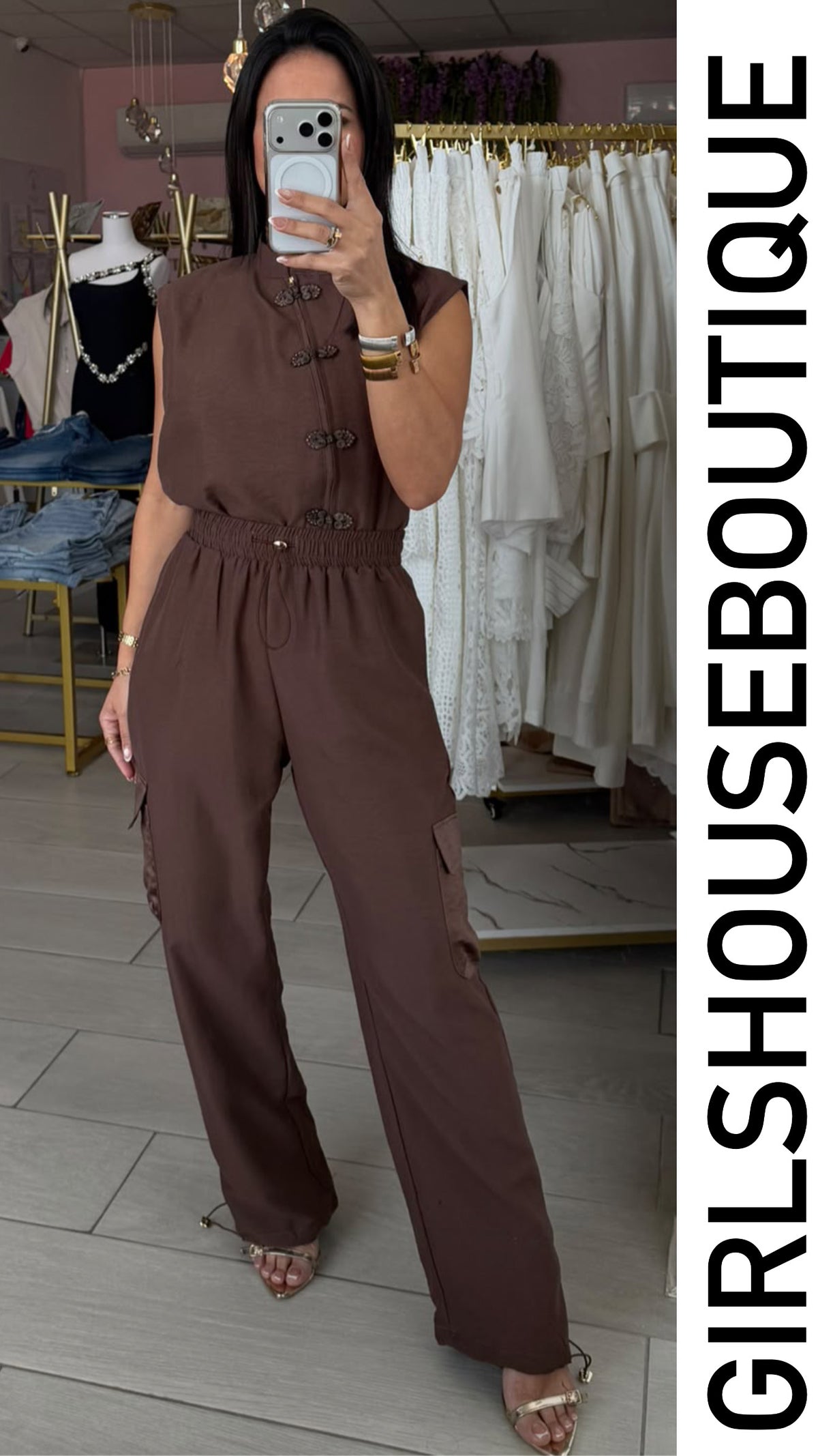 Choco High Neck Top & Cargo Pant Set