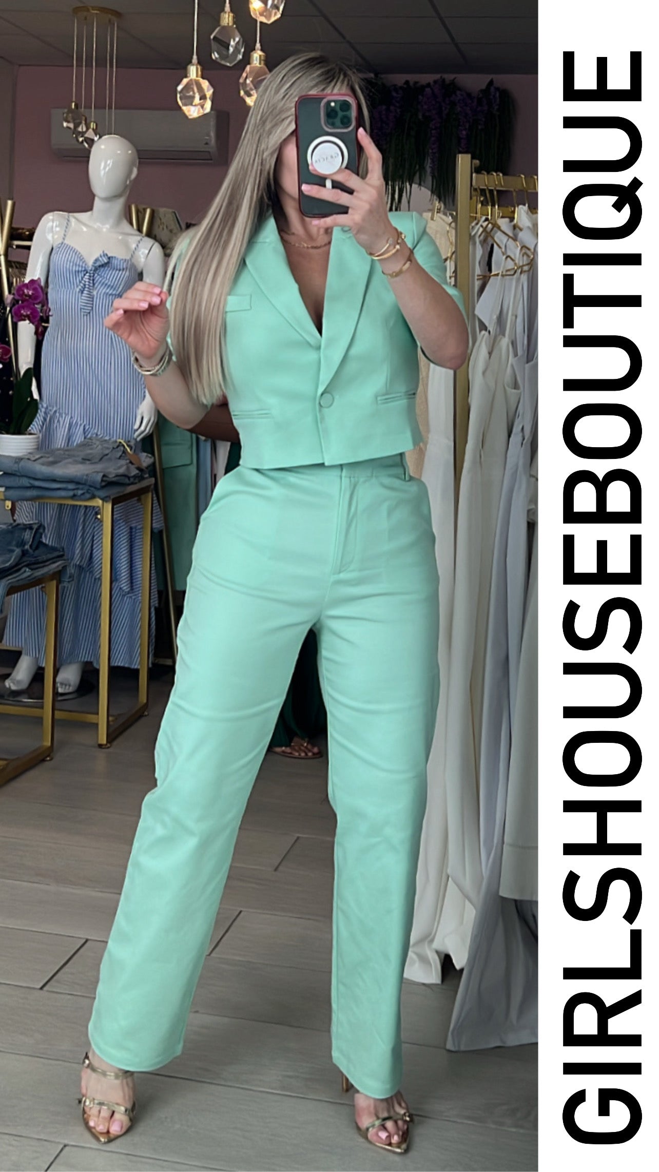 Mint Spring Short Blazer & Pant Set