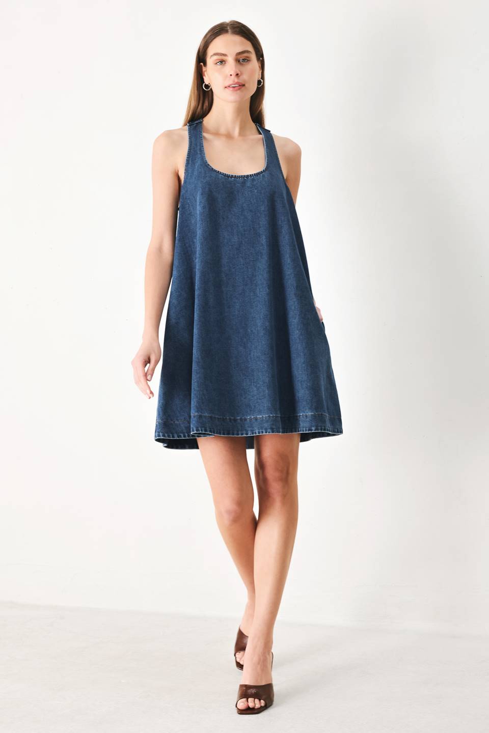 Denim Mini Dress / Back Belt Design