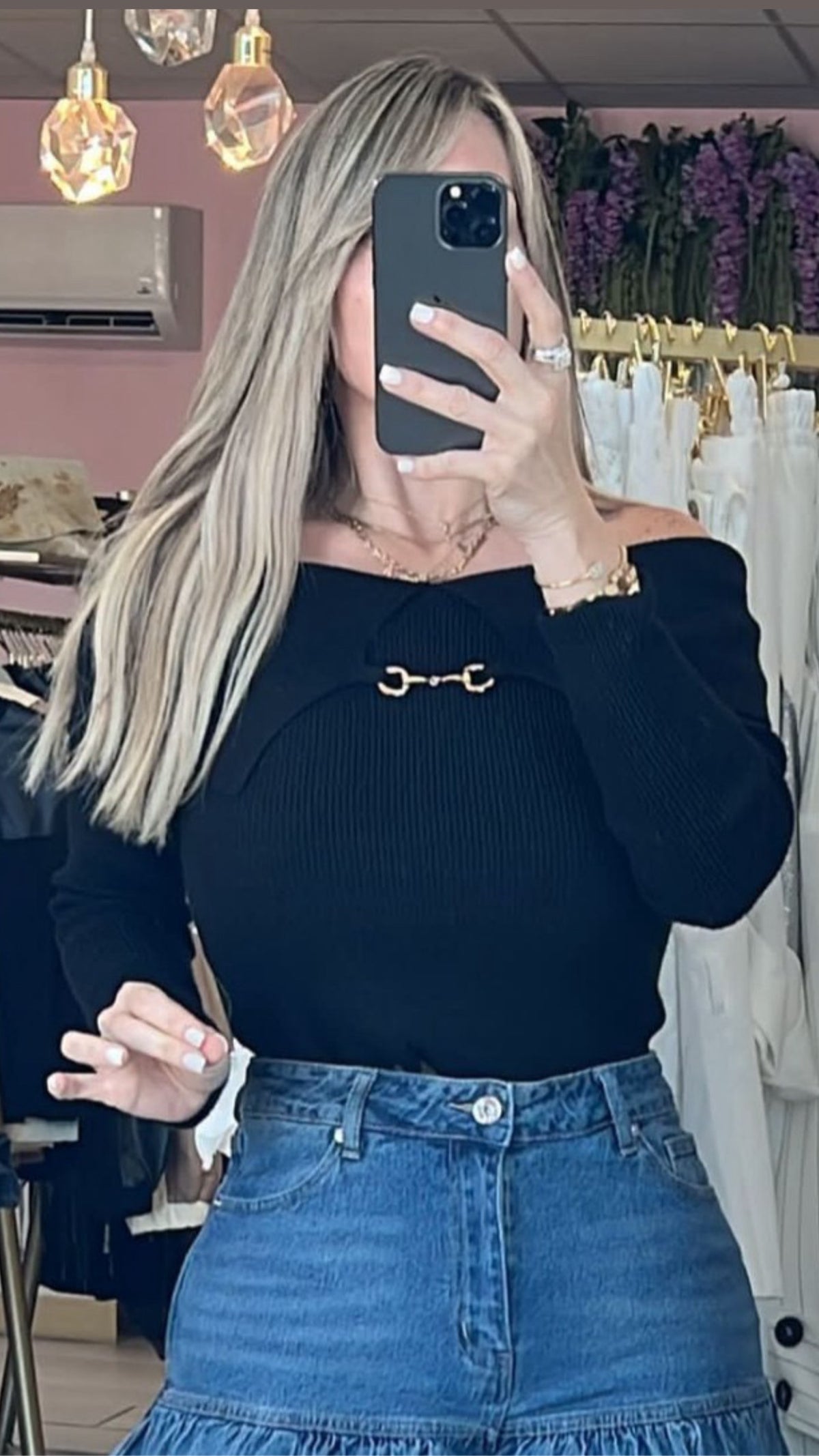 Black Off Shoulder Sweater Long Sleeve Top