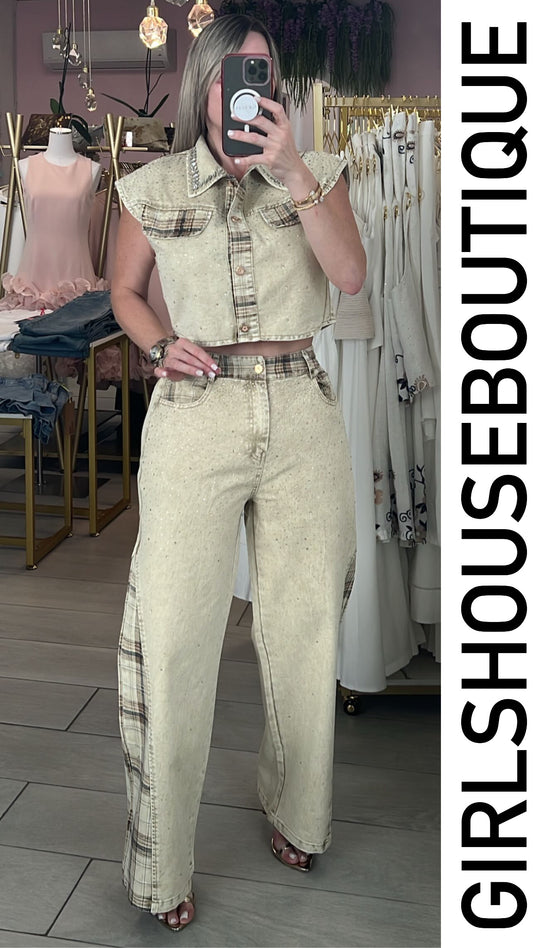 Kaky Burberry Bright Top & Pant Set