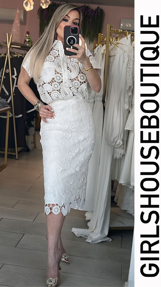 GRACIA COLLECTION White Crochet Skirt Set