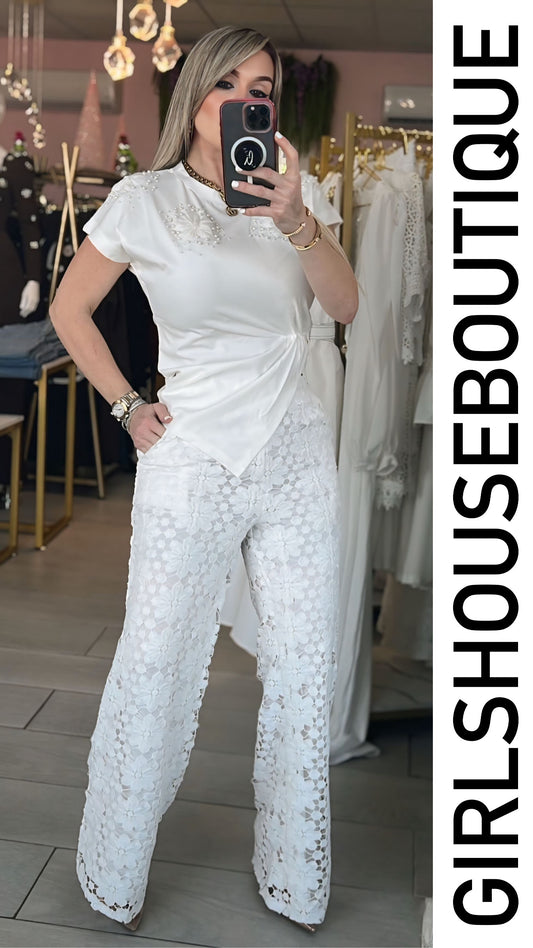 Romántic White Lace Pant