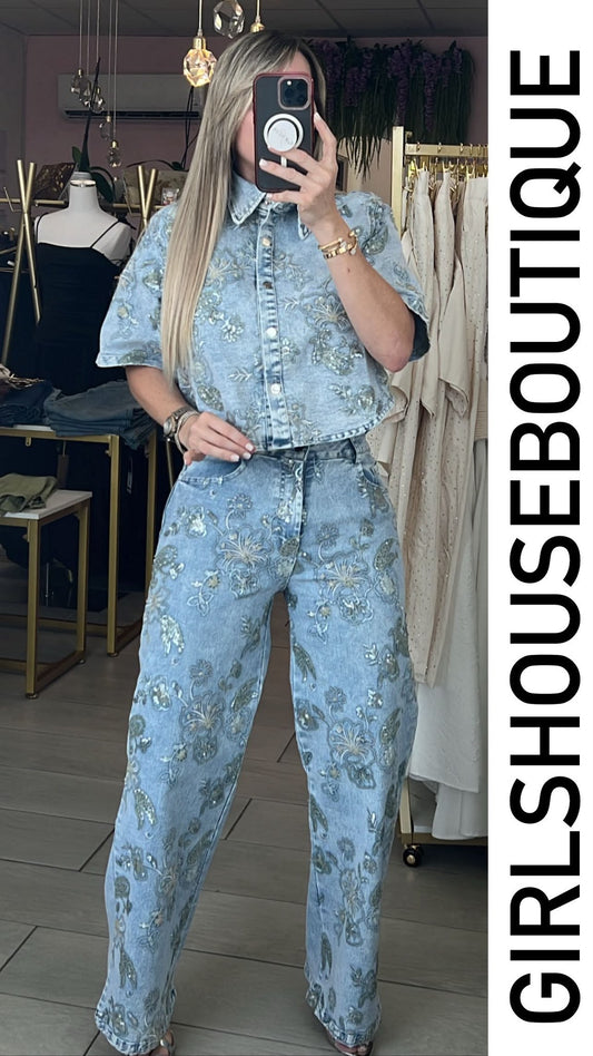 Miracle Embroidery Silver Sequins Pant Set