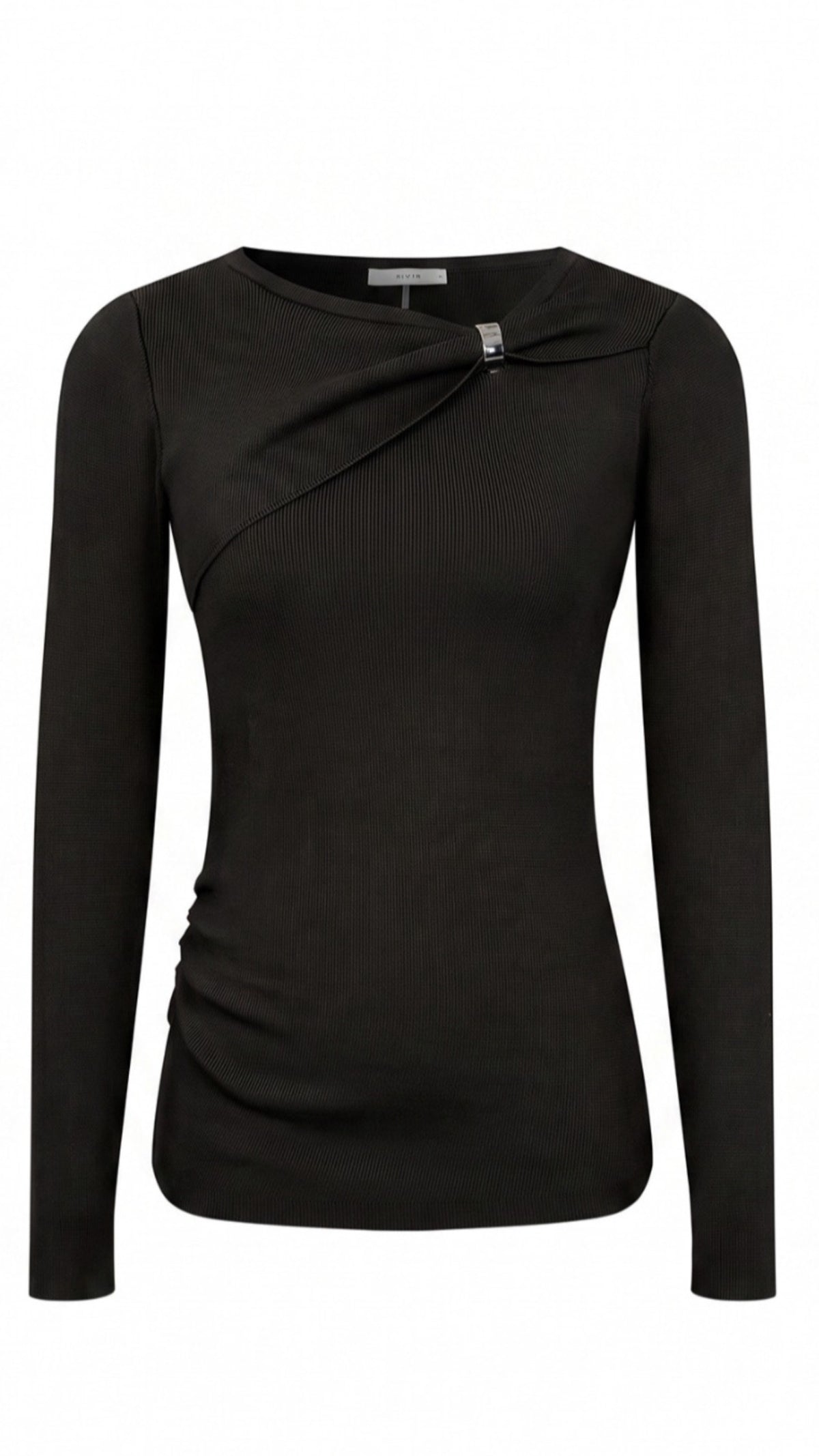 Black Long Sleeve Asymmetric Neck Sweater Top