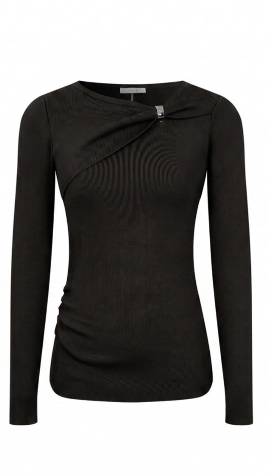 Black Long Sleeve Asymmetric Neck Sweater Top