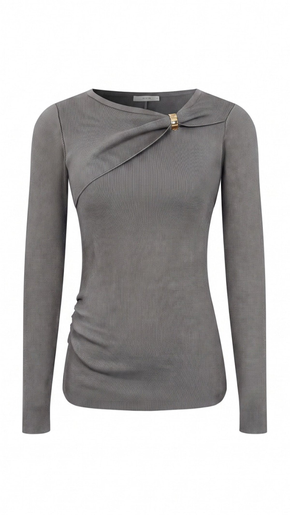 Grey Long Sleeve Asymmetric Neck Sweater Top