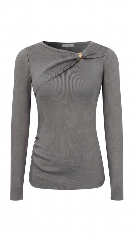 Grey Long Sleeve Asymmetric Neck Sweater Top