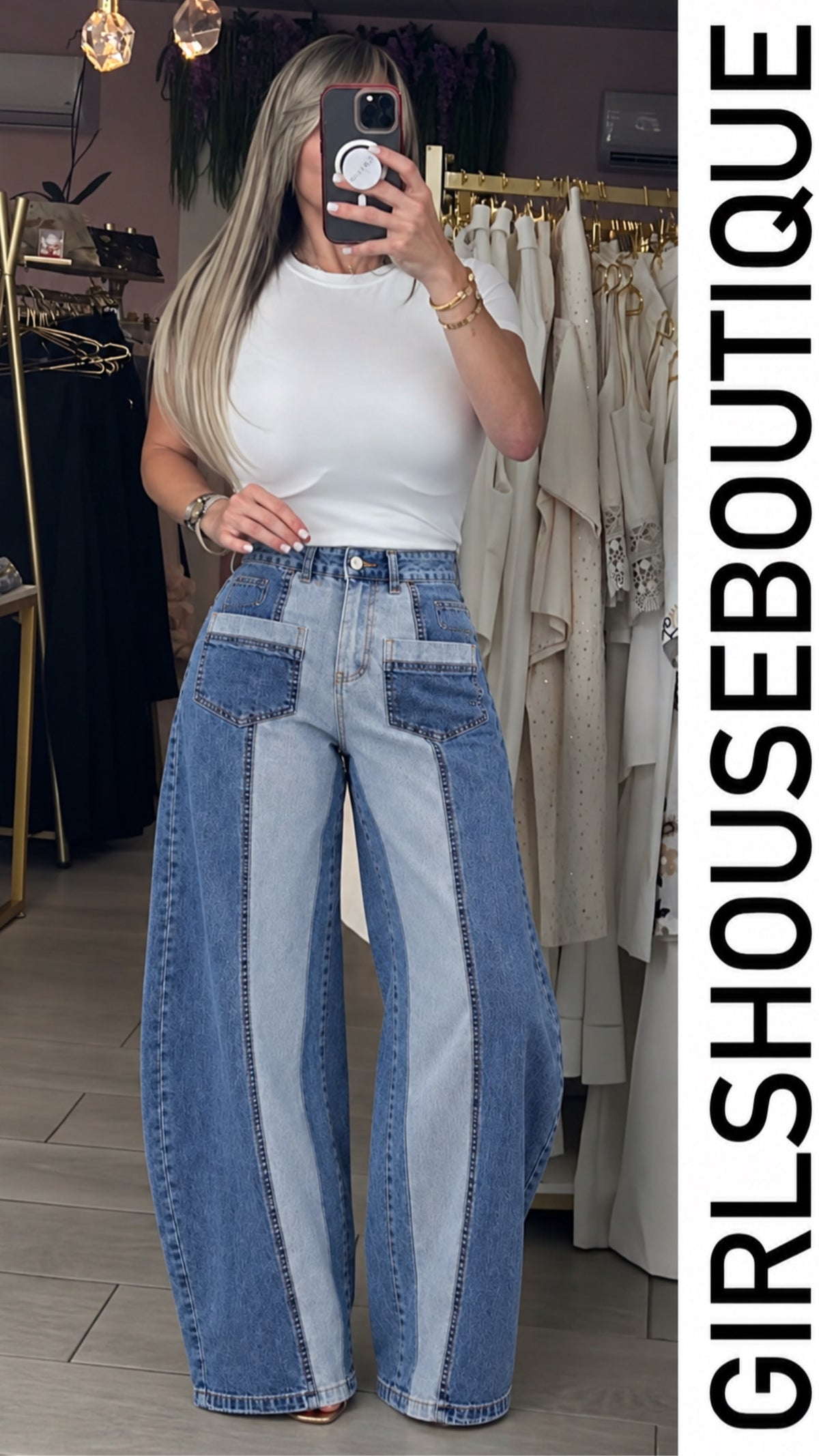 Two Tone Barrel Denim Strech Pant
