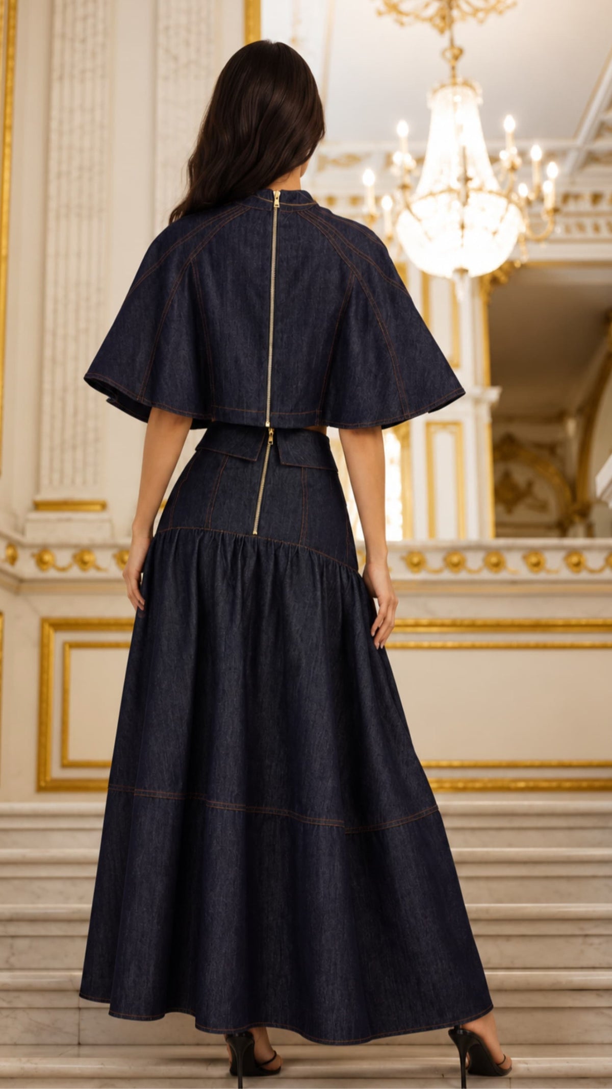 Dark Denim Top & Long High Rise Elegance Skirt