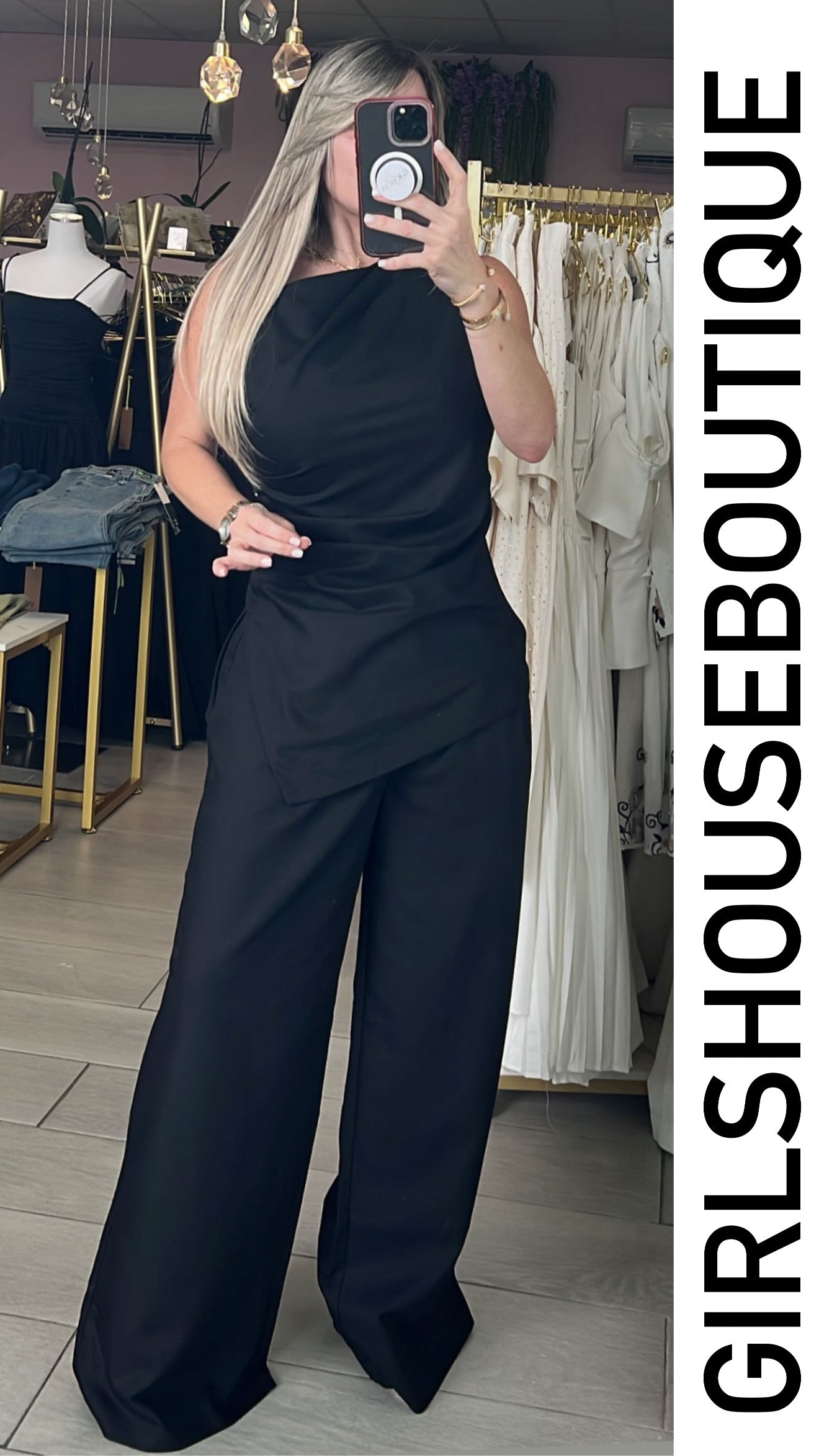 Noir Assymetric Long Top & Pant Set