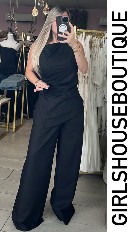 Noir Assymetric Long Top & Pant Set