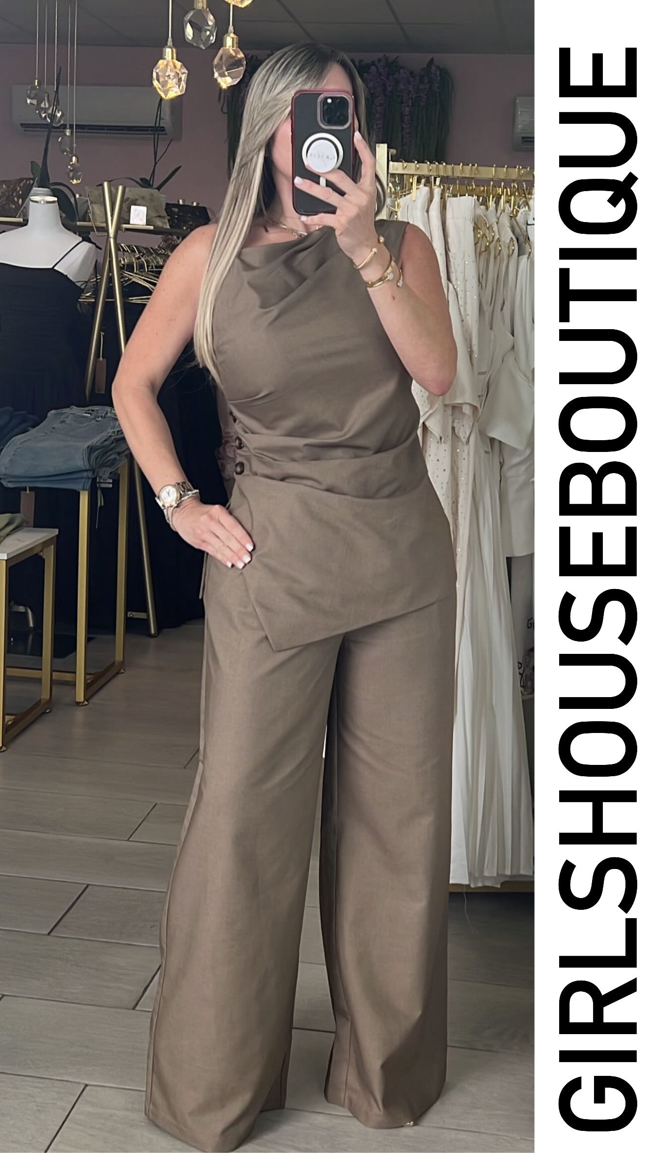 Brunette Assymetric Long Top & Pant Set