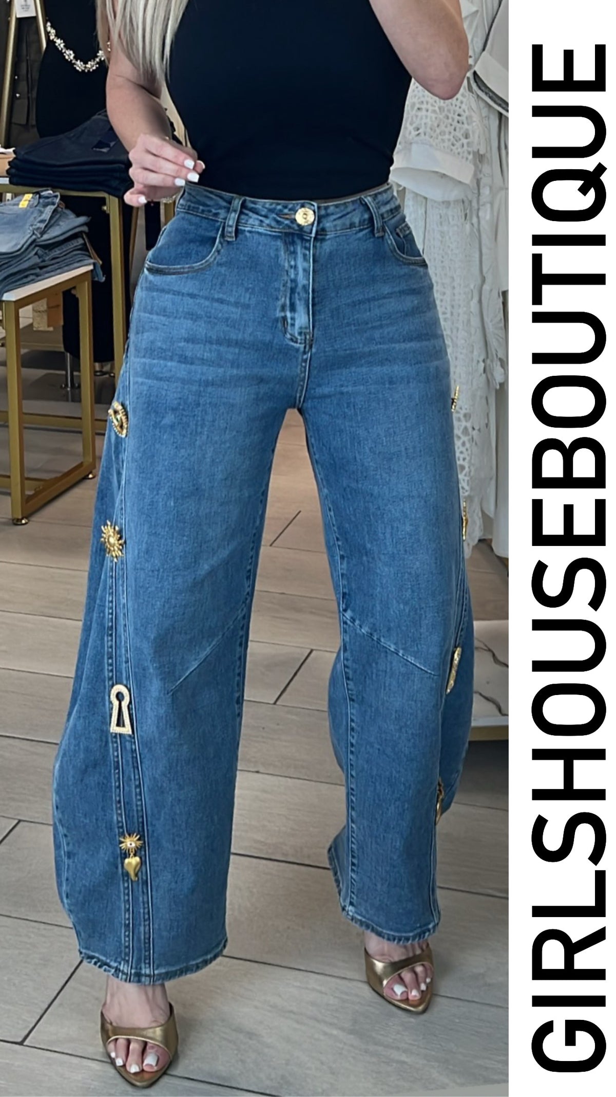 Key Pendant Barrel Jeans (Tiene Strech)