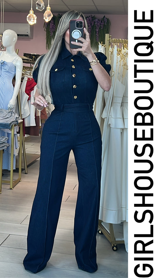 Annika Dark Denim Strech Jumpsuit