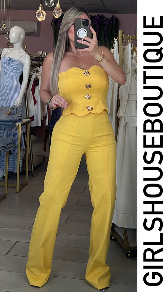 Daniella Yellow Crop Top & Pant Set