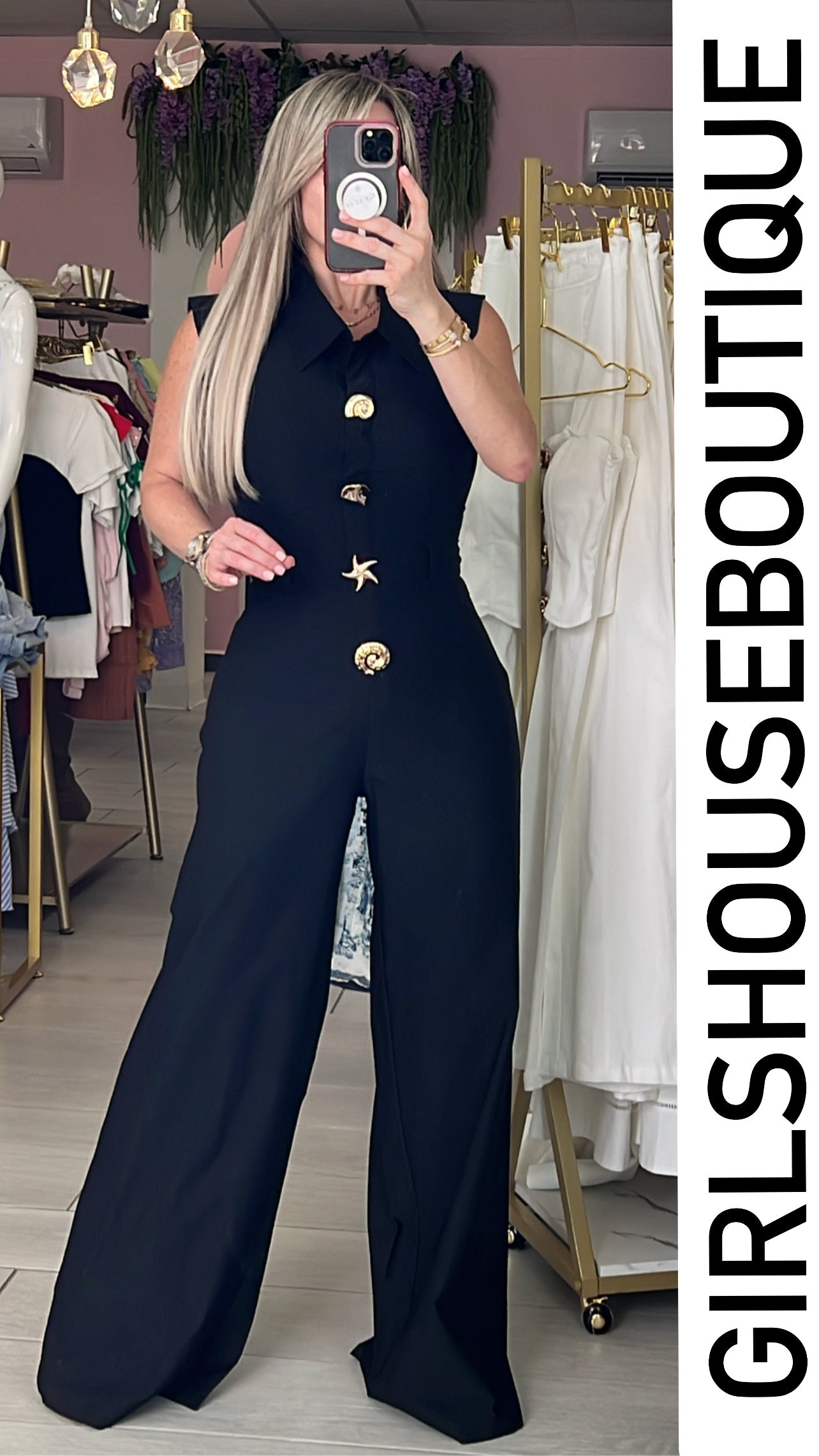 Black Coast & Gold Pendant Jumpsuit