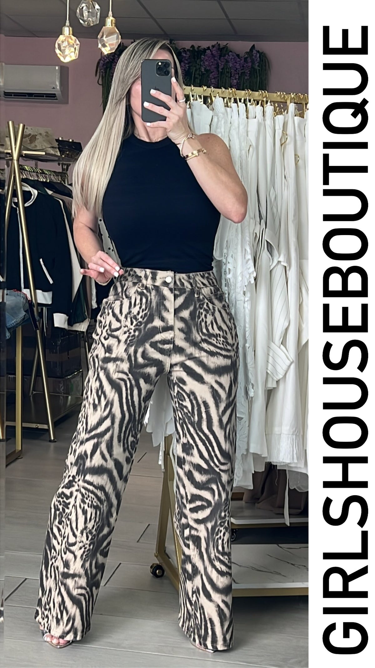 Leopard Creme&Grey Denim Pant (Tiene Strech)