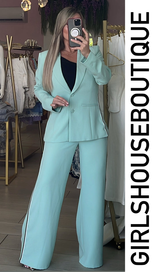 Mint Stripe Blazer & Pant Set