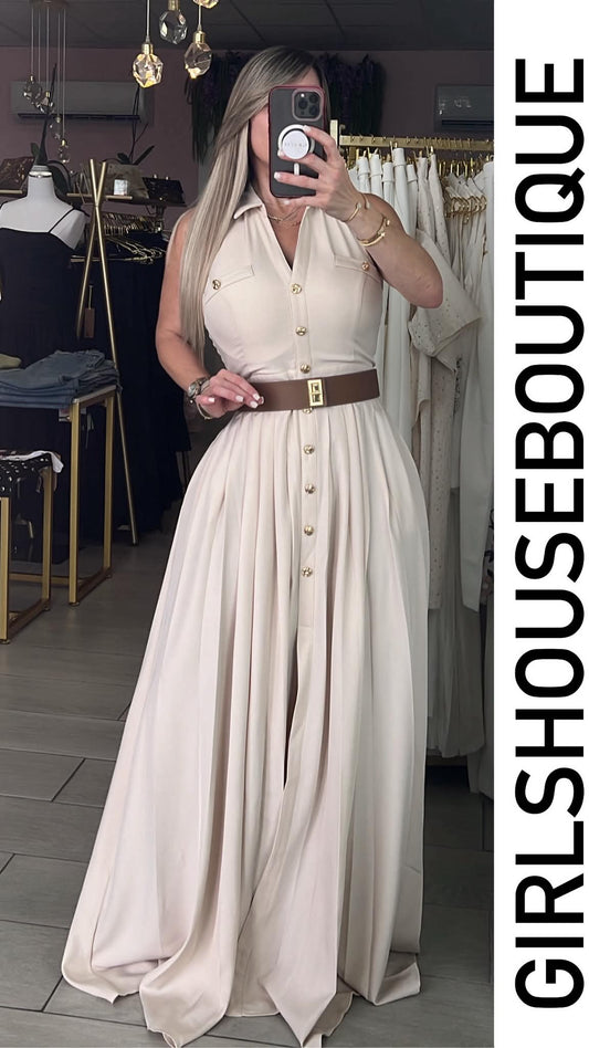 Sand Luxe Halter & Pleated Maxxi Dress