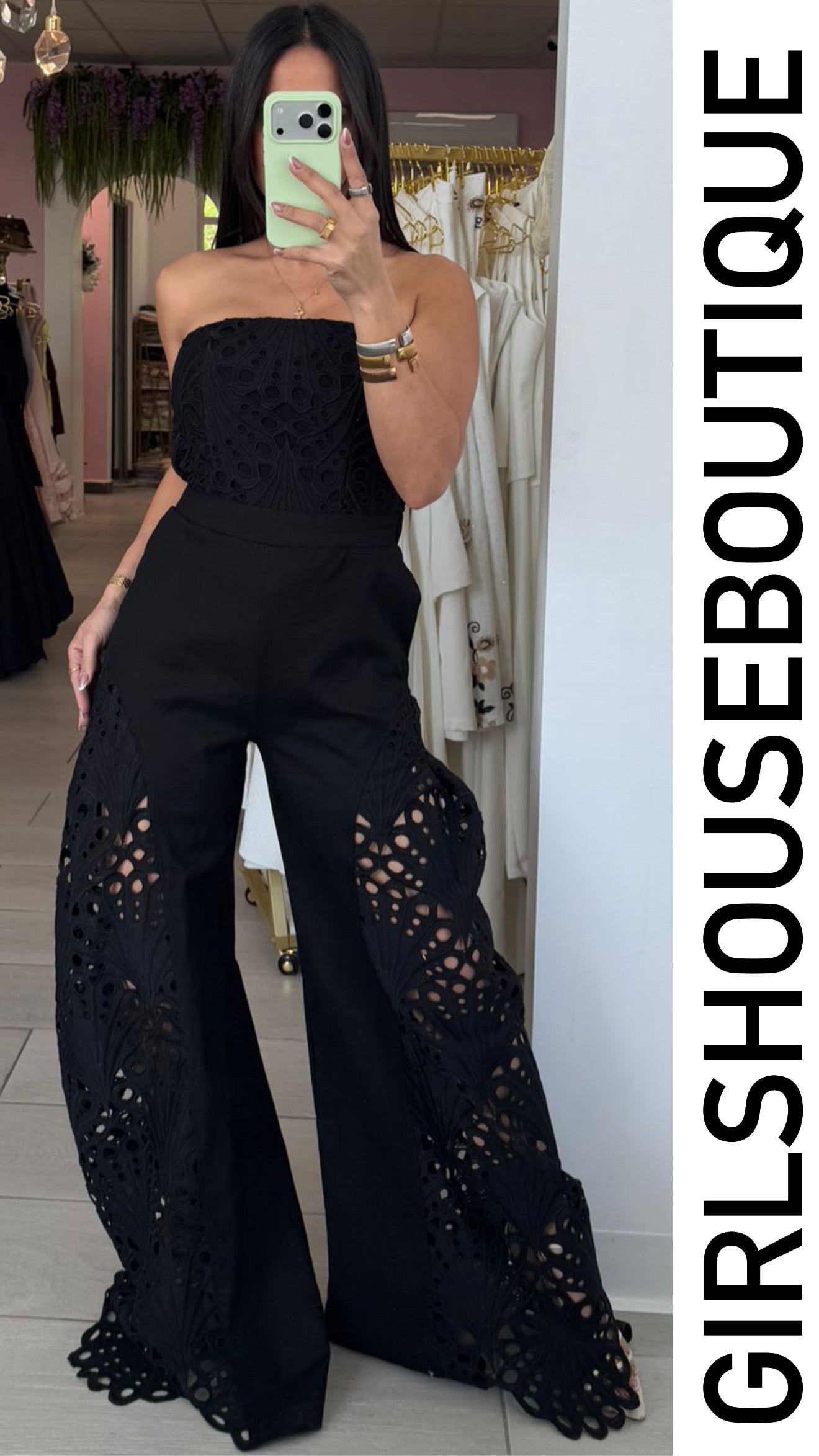 Noir Strapples Lace Barrel Jumpsuit