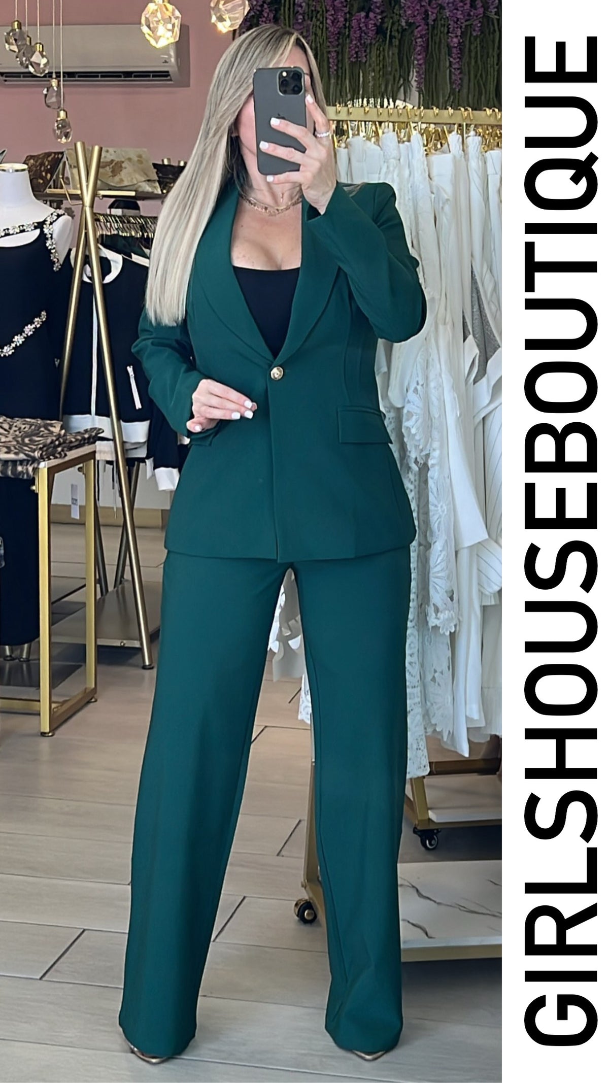 Hunter Green Classic Blazer & High Rise Pant Set (OVI COLLECTION)