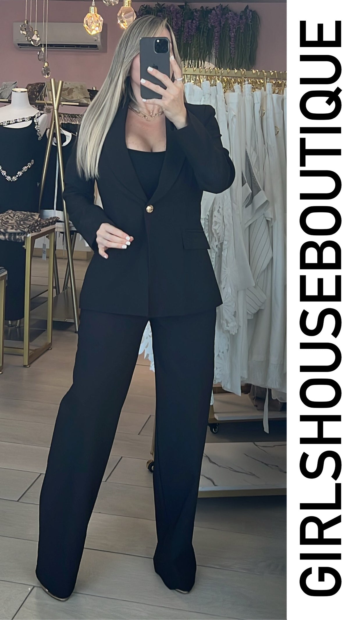 Black Classic Blazer & High Rise Pant Set (OVI COLLECTION)