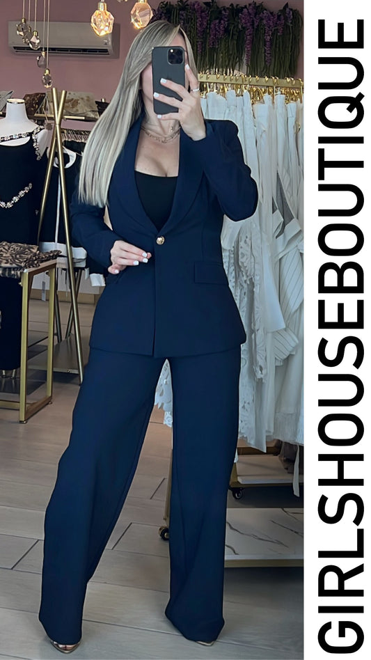 Navy Classic Blazer & High Rise Pant Set (OVI COLLECTION)