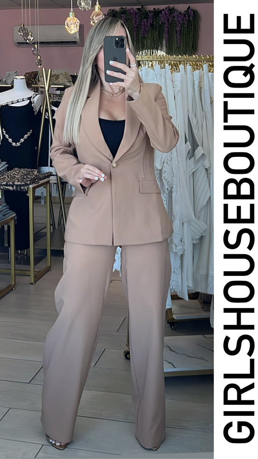 Taupe Classic Blazer & Pant Set (OVI COLLECTION)