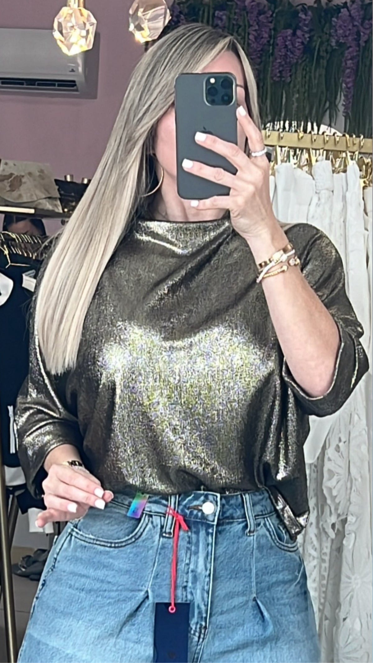 Gold Metalic HighNeck Elegance Blouse