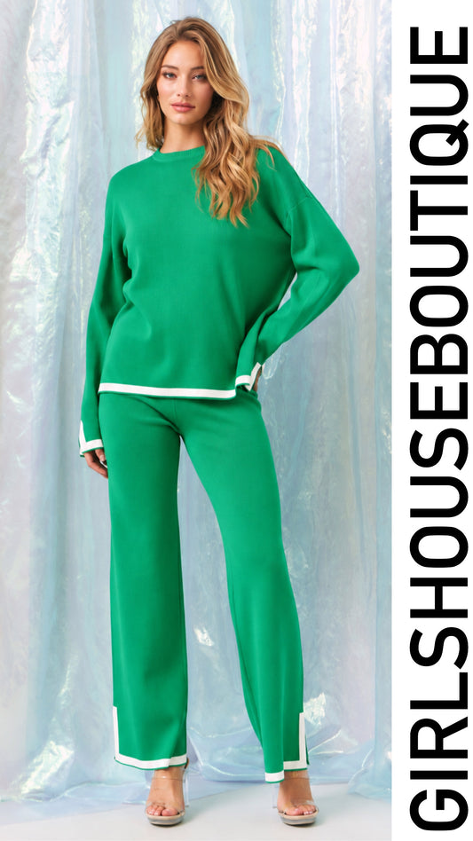 Green Sweater Blouse & Pant Set
