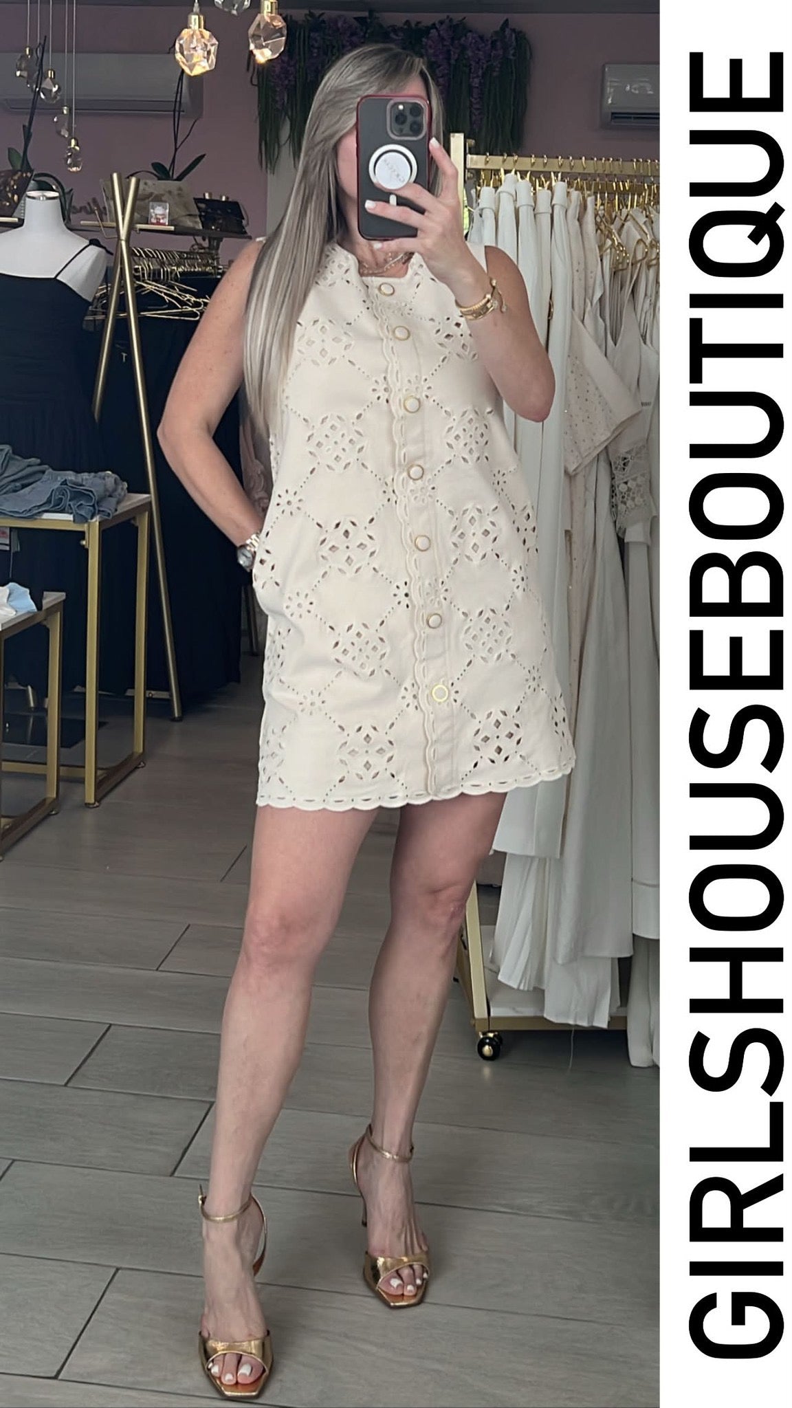 Ecru Eyelate Mini Dress