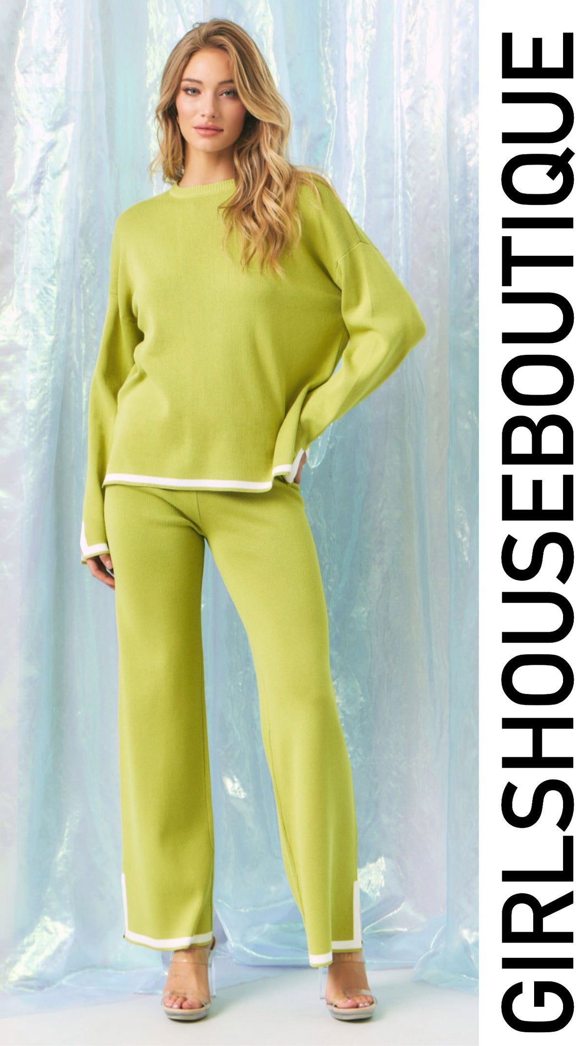 Lime Sweater Blouse & Pant Set