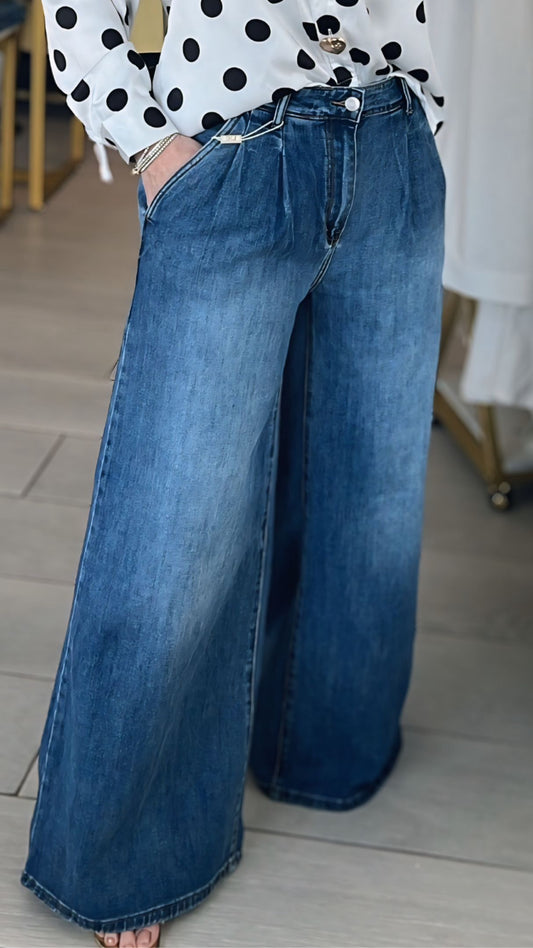 High Pleated Palazzo Jeans