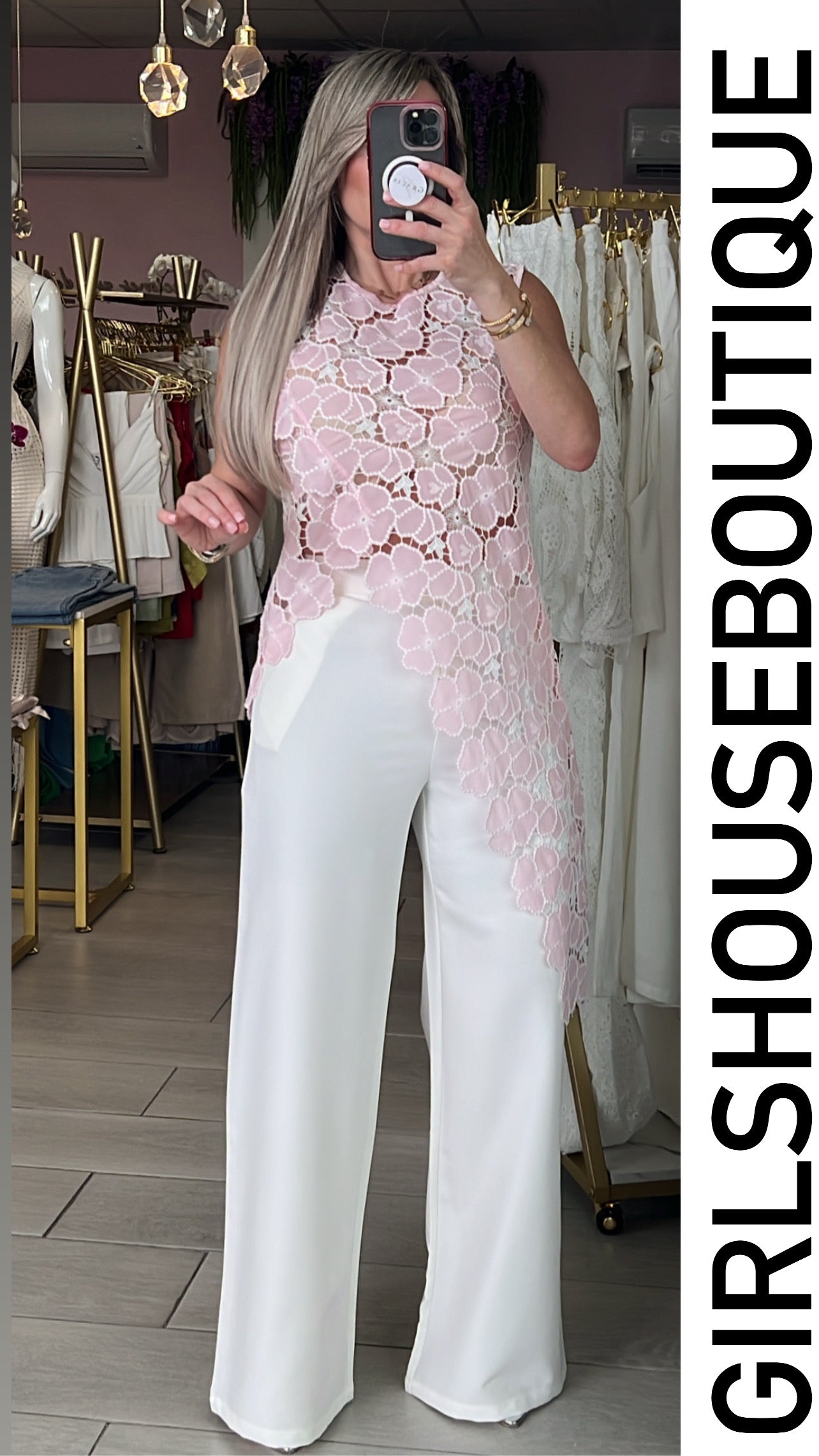 Soft Pink Daisy Asymmetric Blouse