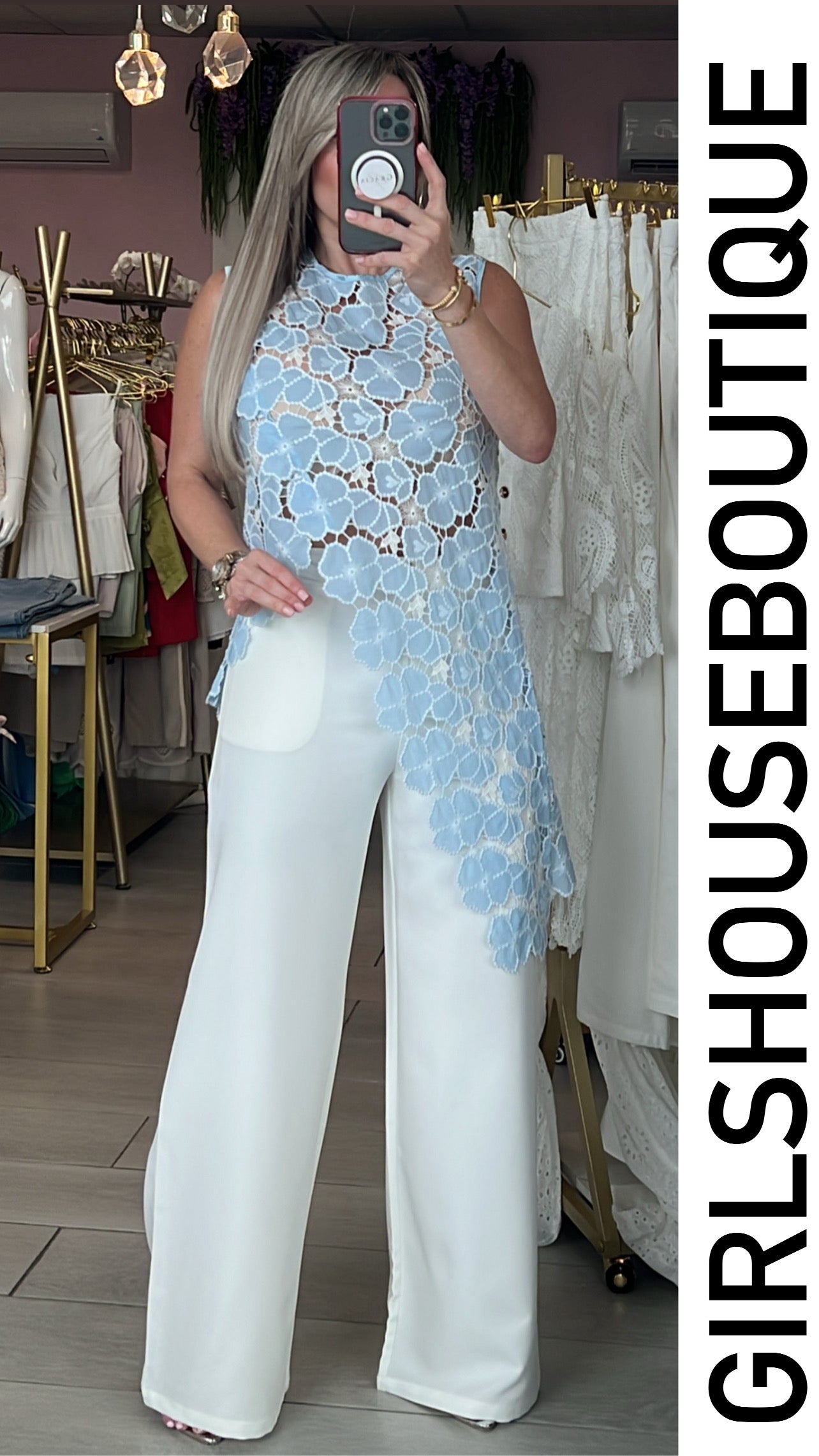 Ice Blue Daisy Asymmetric Blouse