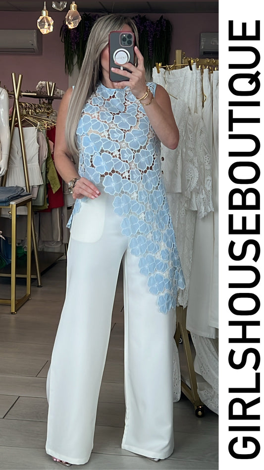 Ice Blue Daisy Asymmetric Blouse