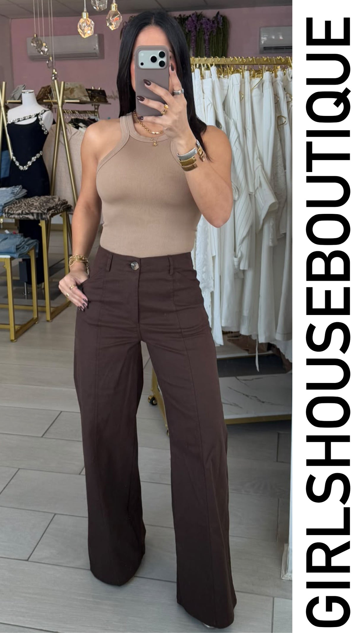 Dark Brown Classic High Rise Pant