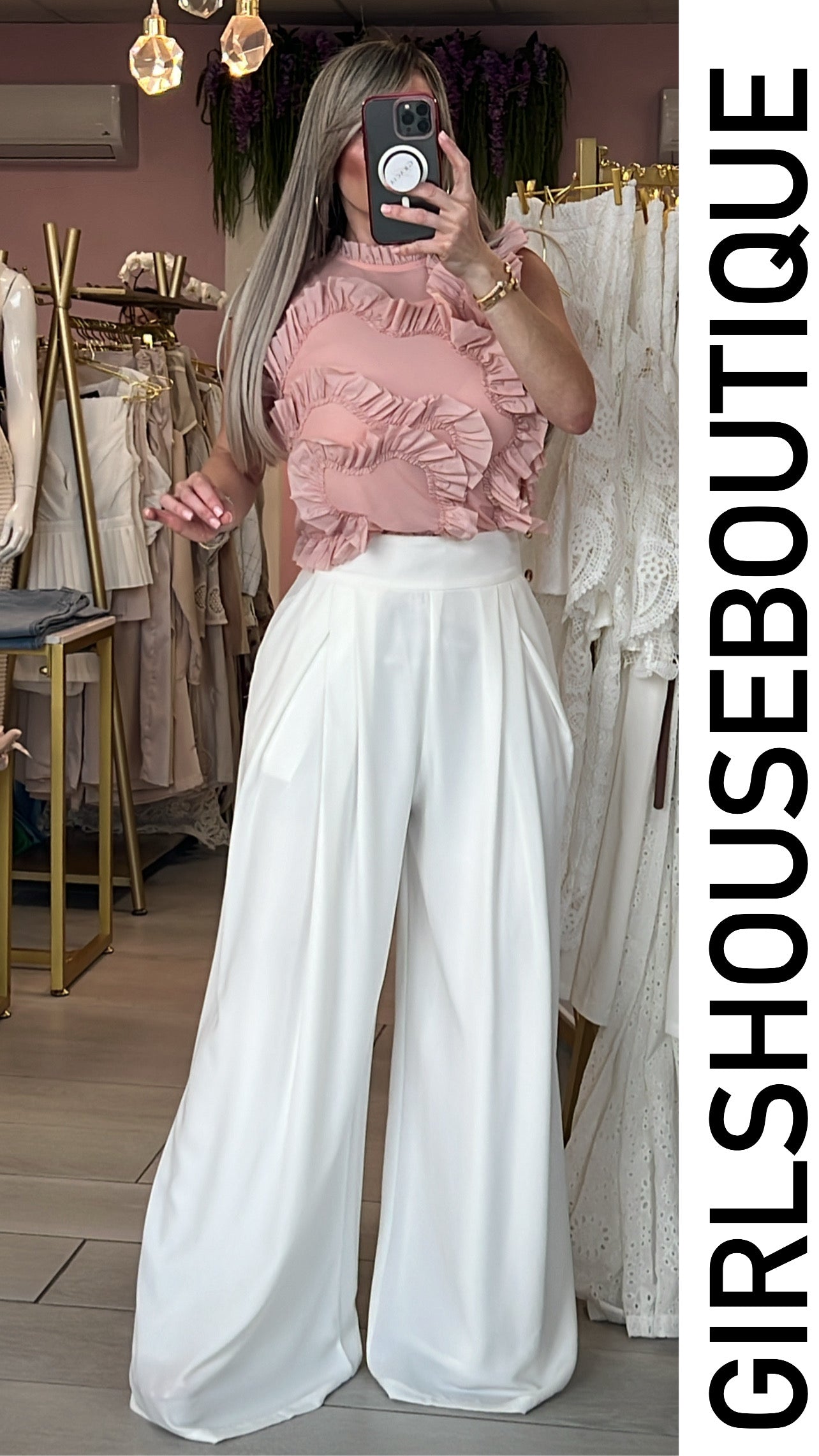 GRACIA COLLECTION Blush Ruffle Blouse